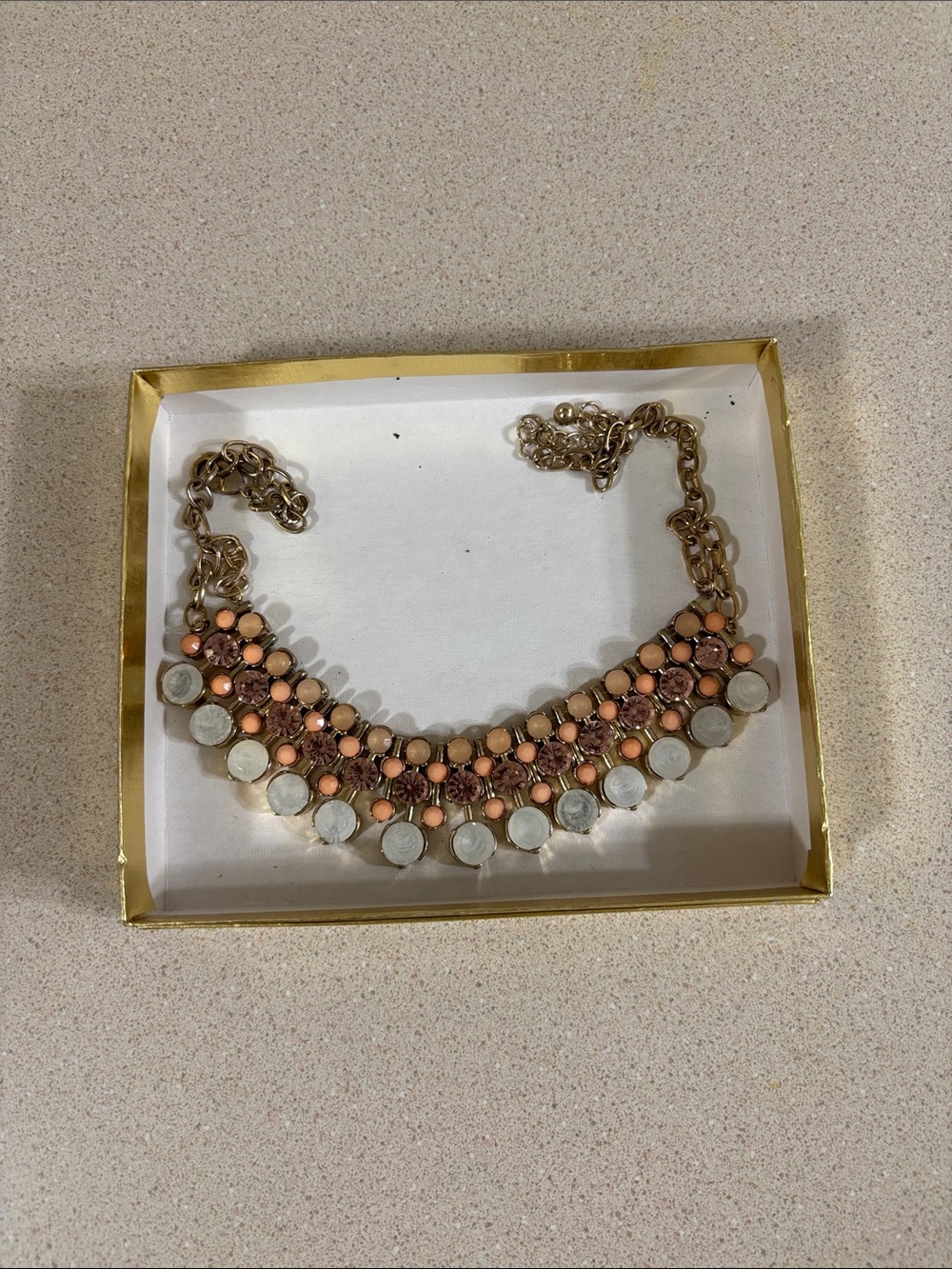 Premier Designs Gold-Tone Necklace with Peach and White Accents